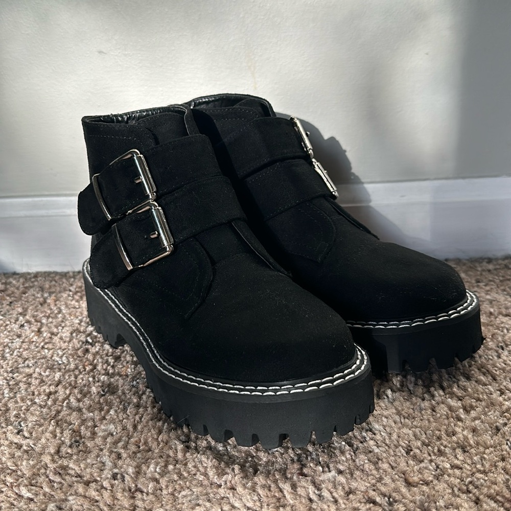 Lemon Drop Suede Combat Booties